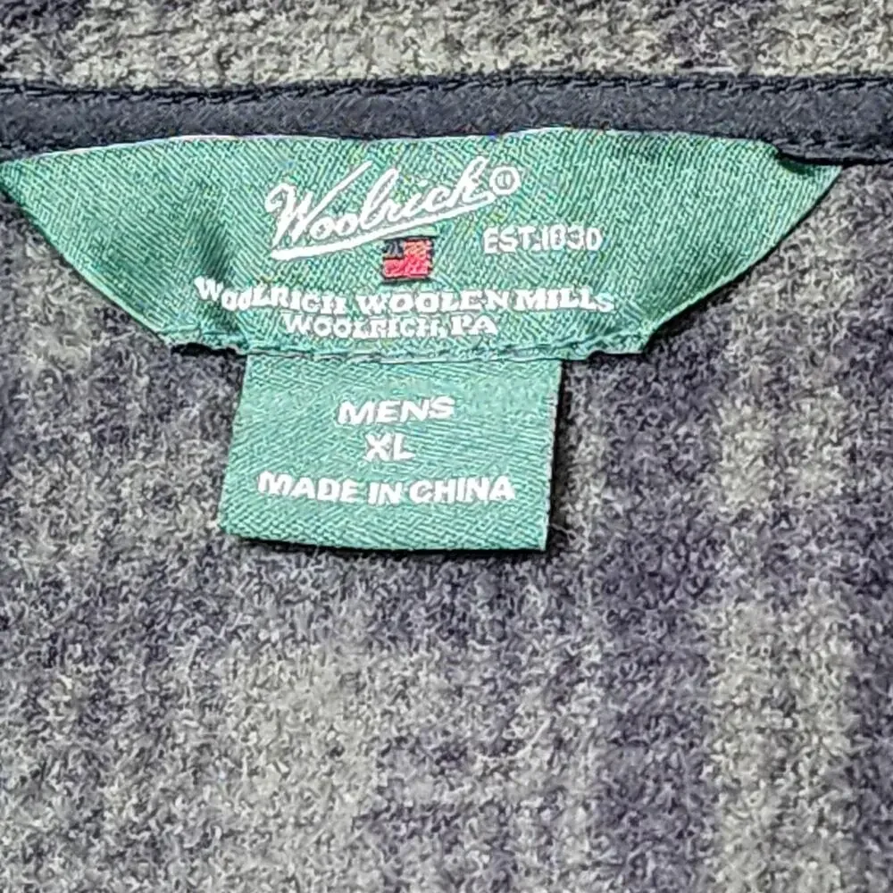 Woolrich Jacket Mens XL Green Plaid Fleece Full Zip Collar Olive Hunt 16121